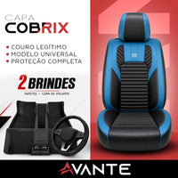 Kit Completo de Capas para Banco de Carro Cobrix em Couro Legítimo Universal 5 Lugares Com Airbag + Tapetes e Capa de Volante