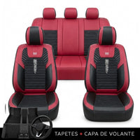 Kit Completo de Capas para Banco de Carro Cobrix em Couro Legítimo Universal 5 Lugares Com Airbag + Tapetes e Capa de Volante