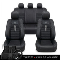 Kit Completo de Capas para Banco de Carro Cobrix em Couro Legítimo Universal 5 Lugares Com Airbag + Tapetes e Capa de Volante