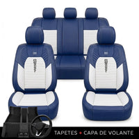 Kit Completo de Capas para Banco de Carro Cobrix em Couro Legítimo Universal 5 Lugares Com Airbag + Tapetes e Capa de Volante
