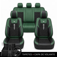 Kit Completo de Capas para Banco de Carro Cobrix em Couro Legítimo Universal 5 Lugares Com Airbag + Tapetes e Capa de Volante