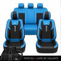 Kit Completo de Capas para Banco de Carro Cobrix em Couro Legítimo Universal 5 Lugares Com Airbag + Tapetes e Capa de Volante