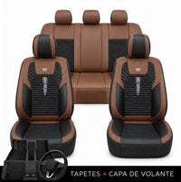 Kit Completo de Capas para Banco de Carro Cobrix em Couro Legítimo Universal 5 Lugares Com Airbag + Tapetes e Capa de Volante