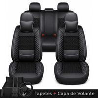 Kit Completo de Capas para Banco de Carro Nureon em Couro Legítimo Universal 5 Lugares Com Airbag + Tapetes e Capa de Volante