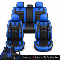Kit Completo de Capas para Banco de Carro Velox em Couro Legítimo Universal 5 Lugares Com Airbag + Tapetes e Capa de Volante