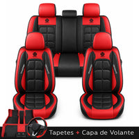 Kit Completo de Capas para Banco de Carro Velox em Couro Legítimo Universal 5 Lugares Com Airbag + Tapetes e Capa de Volante