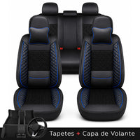 Kit Completo de Capas para Banco de Carro Nureon em Couro Legítimo Universal 5 Lugares Com Airbag + Tapetes e Capa de Volante