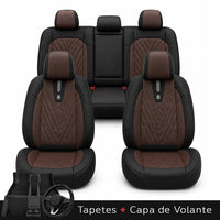 Kit Completo de Capas para Banco de Carro Domani em Couro Legítimo Universal 5 Lugares Com Airbag + Tapetes e Capa de Volante