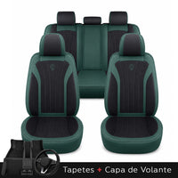 Kit Completo de Capas para Banco de Carro Protecar em Couro Legítimo Universal 5 Lugares Com Airbag + Tapetes e Capa de Volante