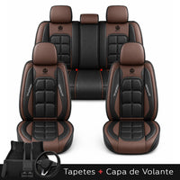 Kit Completo de Capas para Banco de Carro Velox em Couro Legítimo Universal 5 Lugares Com Airbag + Tapetes e Capa de Volante