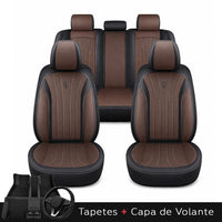 Kit Completo de Capas para Banco de Carro Protecar em Couro Legítimo Universal 5 Lugares Com Airbag + Tapetes e Capa de Volante