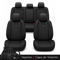 Kit Completo de Capas para Banco de Carro Domani em Couro Legítimo Universal 5 Lugares Com Airbag + Tapetes e Capa de Volante
