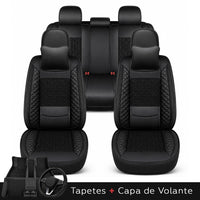 Kit Completo de Capas para Banco de Carro Nureon em Couro Legítimo Universal 5 Lugares Com Airbag + Tapetes e Capa de Volante