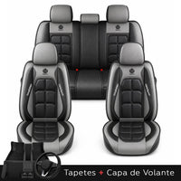 Kit Completo de Capas para Banco de Carro Velox em Couro Legítimo Universal 5 Lugares Com Airbag + Tapetes e Capa de Volante