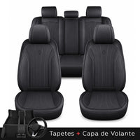 Kit Completo de Capas para Banco de Carro Protecar em Couro Legítimo Universal 5 Lugares Com Airbag + Tapetes e Capa de Volante