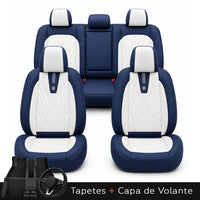 Kit Completo de Capas para Banco de Carro Domani em Couro Legítimo Universal 5 Lugares Com Airbag + Tapetes e Capa de Volante