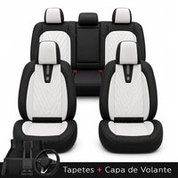 Kit Completo de Capas para Banco de Carro Domani em Couro Legítimo Universal 5 Lugares Com Airbag + Tapetes e Capa de Volante