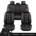 Kit Completo de Capas para Banco de Carro Velox em Couro Legítimo Universal 5 Lugares Com Airbag + Tapetes e Capa de Volante