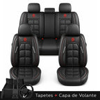 Kit Completo de Capas para Banco de Carro Velox em Couro Legítimo Universal 5 Lugares Com Airbag + Tapetes e Capa de Volante