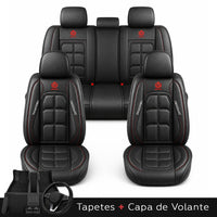 Kit Completo de Capas para Banco de Carro Velox em Couro Legítimo Universal 5 Lugares Com Airbag + Tapetes e Capa de Volante