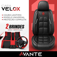 Kit Completo de Capas para Banco de Carro Velox em Couro Legítimo Universal 5 Lugares Com Airbag + Tapetes e Capa de Volante
