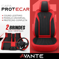 Kit Completo de Capas para Banco de Carro Protecar em Couro Legítimo Universal 5 Lugares Com Airbag + Tapetes e Capa de Volante